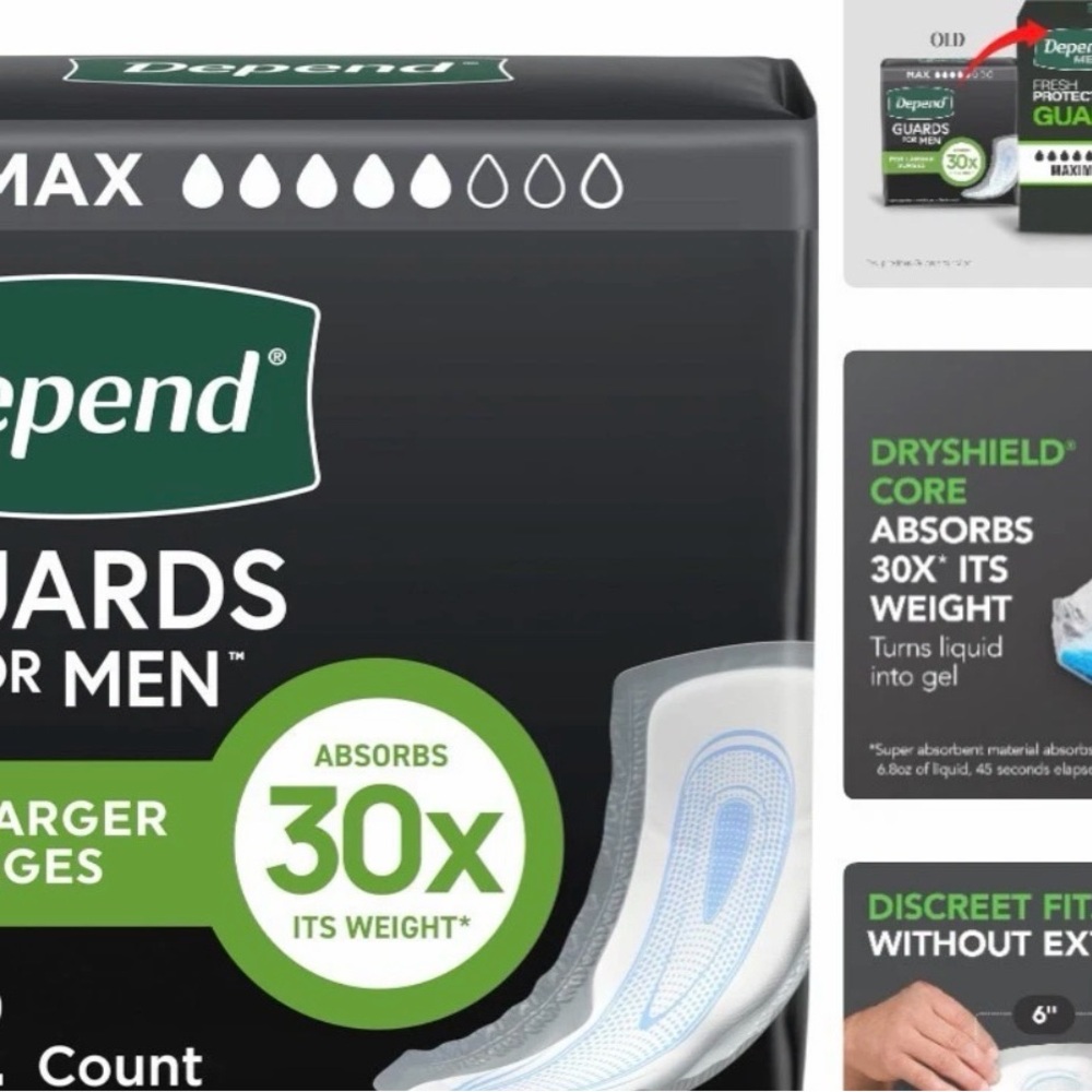 Depend Incontinence Guards for Men/Bladder Control Pads for Men, Maximum, 52ct